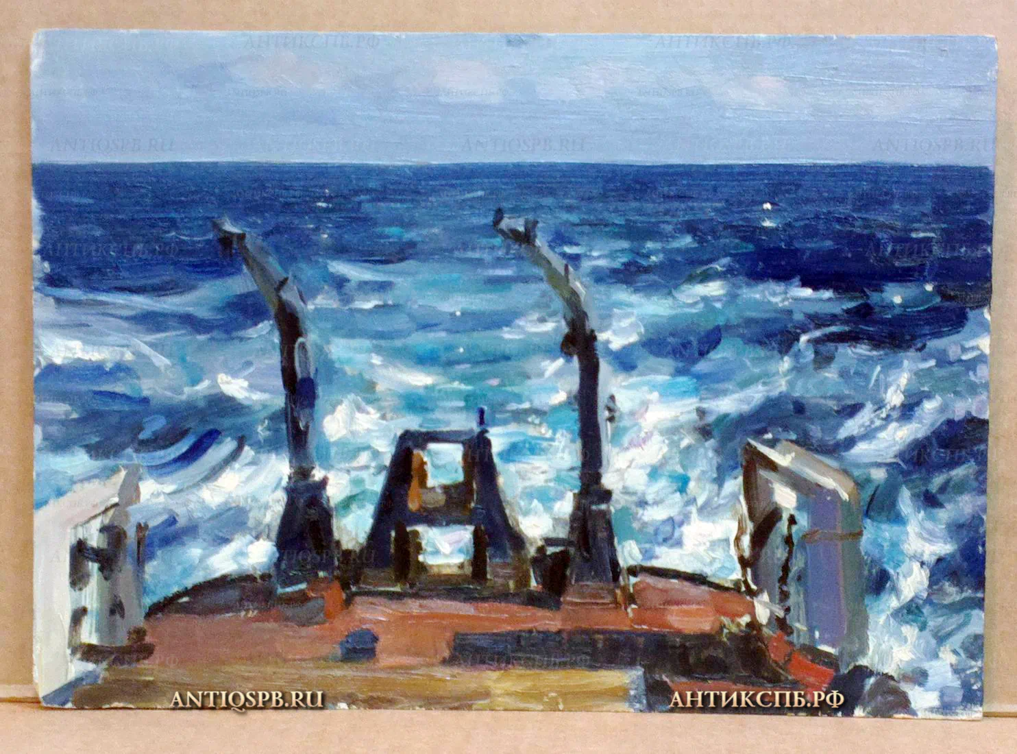Картина "Корма корабля". Картон, масло. Бантиков Андрей Сергеевич (1914-2002). СССР. Сер. XX века. №181